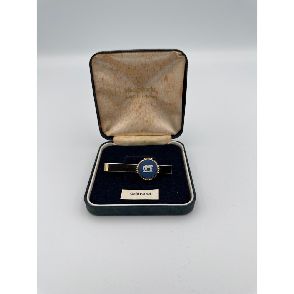 Vintage Wedgwood‎ Gold Plated Tie Clip Blue Jasperware Horse Design Boxed